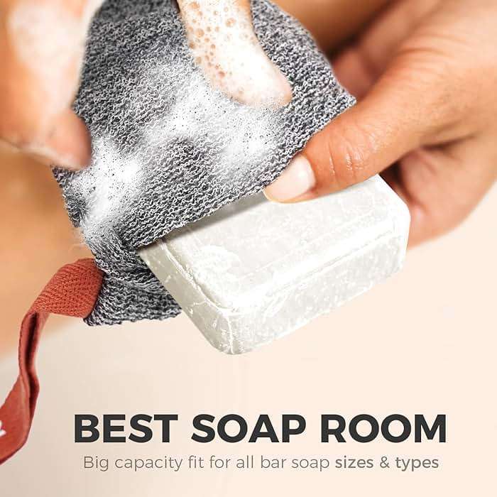 ZOMCHI Soap Saver Bags for Bar Soap, 2 Pack, Deep Texture Grey | Nylon mesh helps create rich lather, hanging loop, quick drying design, roomy pouch for bath and shower routines - Image 5