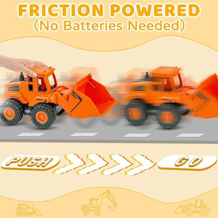 Beestech Construction Toys for 3 Years Old Boys Girls Kids, Friction Powered Construction Truck Toys Vehicles Sand Toys Trucks Excavator, Bulldozer, Road Roller (Colorful 4 Pack) - Image 3