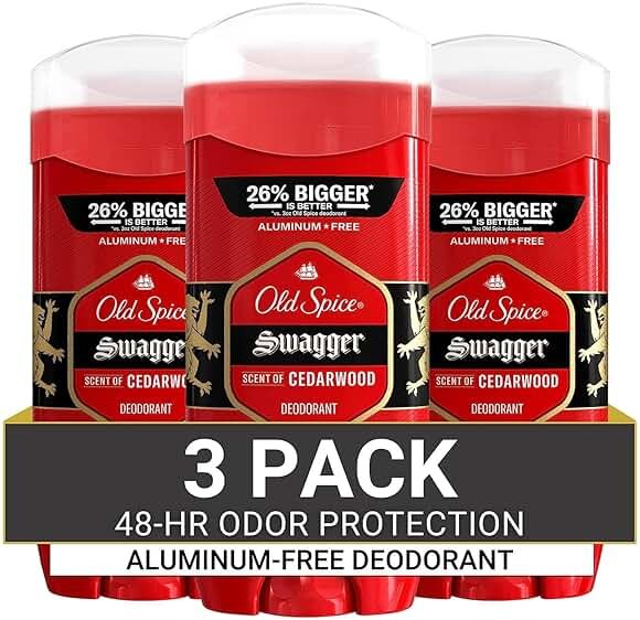 Old Spice Aluminum Free Deodorant for Men, 24/7 Odor Protection, 24/7 Freshness & Lasting Scent, Swagger with Cedarwood Scent, 3.8 oz (Pack of 3) - Product Image