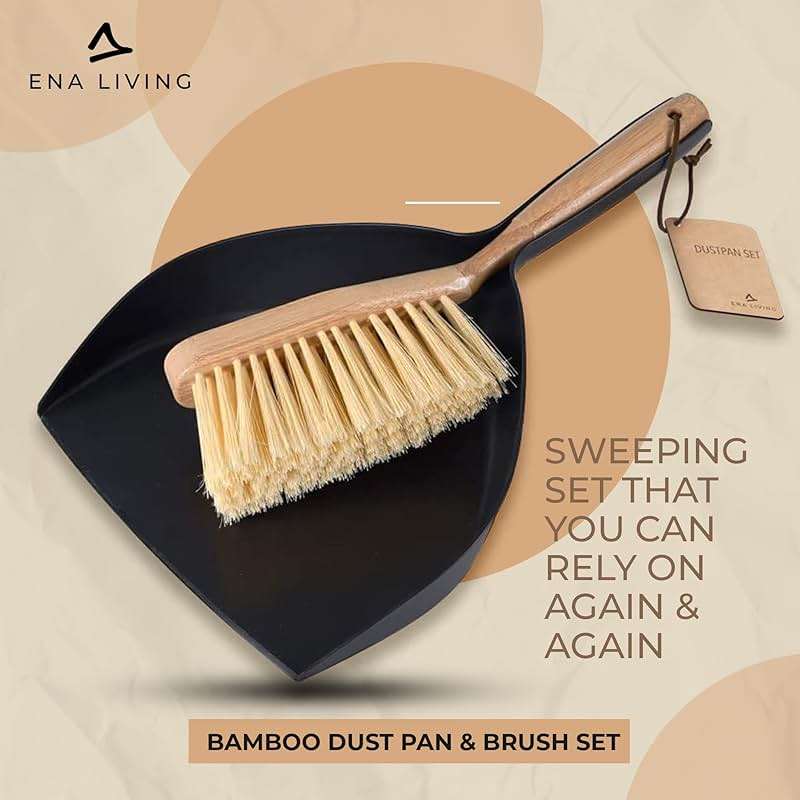 ENA Living Bamboo Dust Pan & Brush Set, Portable Dustpan & Brush, Perfect For Household Cleaning, Sturdy & Effective Dust Pan, Bamboo Sweeping Brush - Standard - Image 2