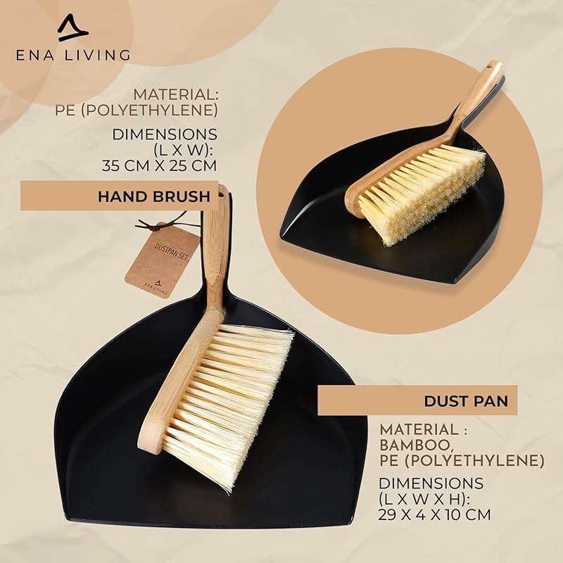 ENA Living Bamboo Dust Pan & Brush Set, Portable Dustpan & Brush, Perfect For Household Cleaning, Sturdy & Effective Dust Pan, Bamboo Sweeping Brush - Standard - Image 4