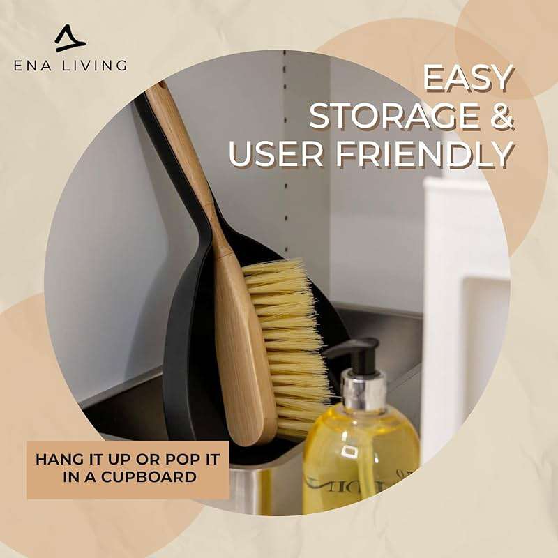 ENA Living Bamboo Dust Pan & Brush Set, Portable Dustpan & Brush, Perfect For Household Cleaning, Sturdy & Effective Dust Pan, Bamboo Sweeping Brush - Standard - Image 5