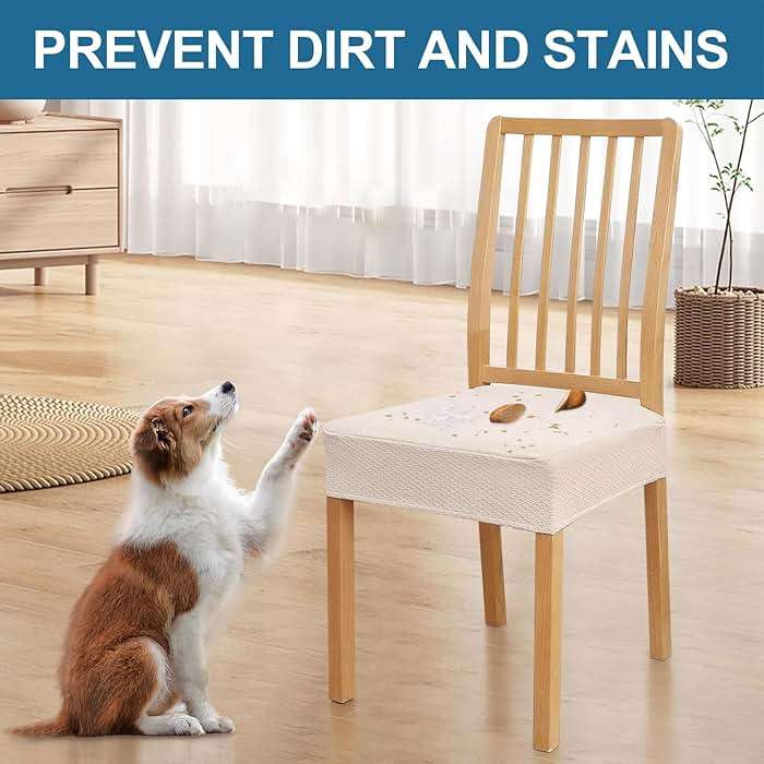 Smiry Waterproof Seat Covers for Dining Room Chairs Set of 4, Stretch Jacquard Removable Washable Chair Seat Slipcovers Protector, No Rear Covers, Beige - Image 7