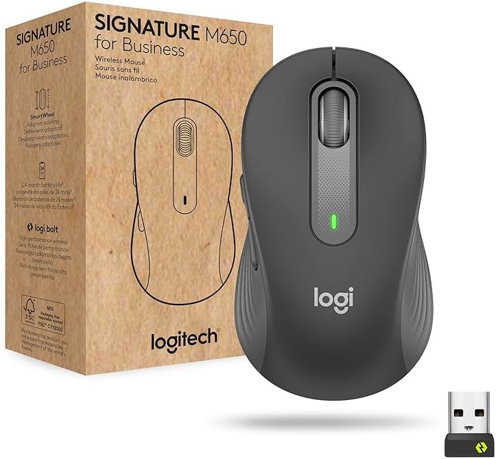 Logitech Signature M650 for Business Wireless Mouse, for Small to Medium Sized Hands, Logi Bolt, Bluetooth, SmartWheel - Graphite - Product Image