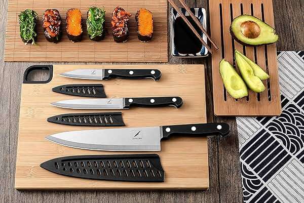 COKUMA Kitchen Knife, 3-Pcs Knife Set With Sheath, 8 Inch Chef Knife, 4.5 Inch Utility Knife, 4 Inch Paring Chef Knife, Stainless Steel, Black - Image 7