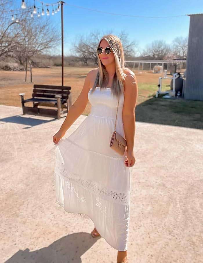 ZESICA Women's 2026 Summer Boho Maxi Dresses Strapless Off Shoulder Lace Flowy A Line Beach Vacation Long Sundress - Image 5