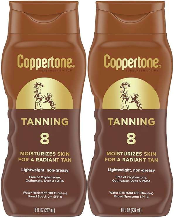 Coppertone Sunscreen Tanning Lotion SPF 8, Lightweight and Non Greasy Sunscreen, Water Resistant, Oxybenzone Free, Sun Tan Lotion Moisturizes Skin for a Radiant Tan, 8 Fl Oz Bottle, Pack of 2 - Image 1