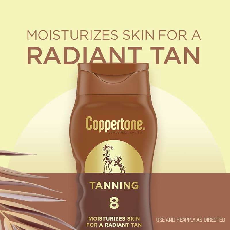 Coppertone Sunscreen Tanning Lotion SPF 8, Lightweight and Non Greasy Sunscreen, Water Resistant, Oxybenzone Free, Sun Tan Lotion Moisturizes Skin for a Radiant Tan, 8 Fl Oz Bottle, Pack of 2 - Image 2