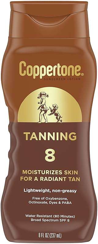 Coppertone Sunscreen Tanning Lotion SPF 8, Lightweight and Non Greasy Sunscreen, Water Resistant, Oxybenzone Free, Sun Tan Lotion Moisturizes Skin for a Radiant Tan, 8 Fl Oz Bottle, Pack of 2 - Image 10