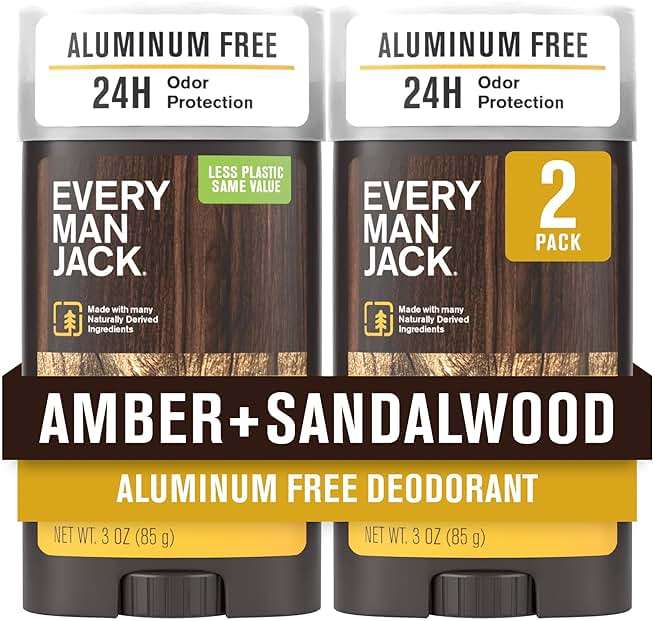 Every Man Jack Amber + Sandalwood Men’s Deodorant - Stay Fresh with Aluminum Free Deodorant For all Skin Types - Odor Crushing, Long Lasting, with Naturally Derived Ingredients - 3 oz - 2 Pack - Image 1