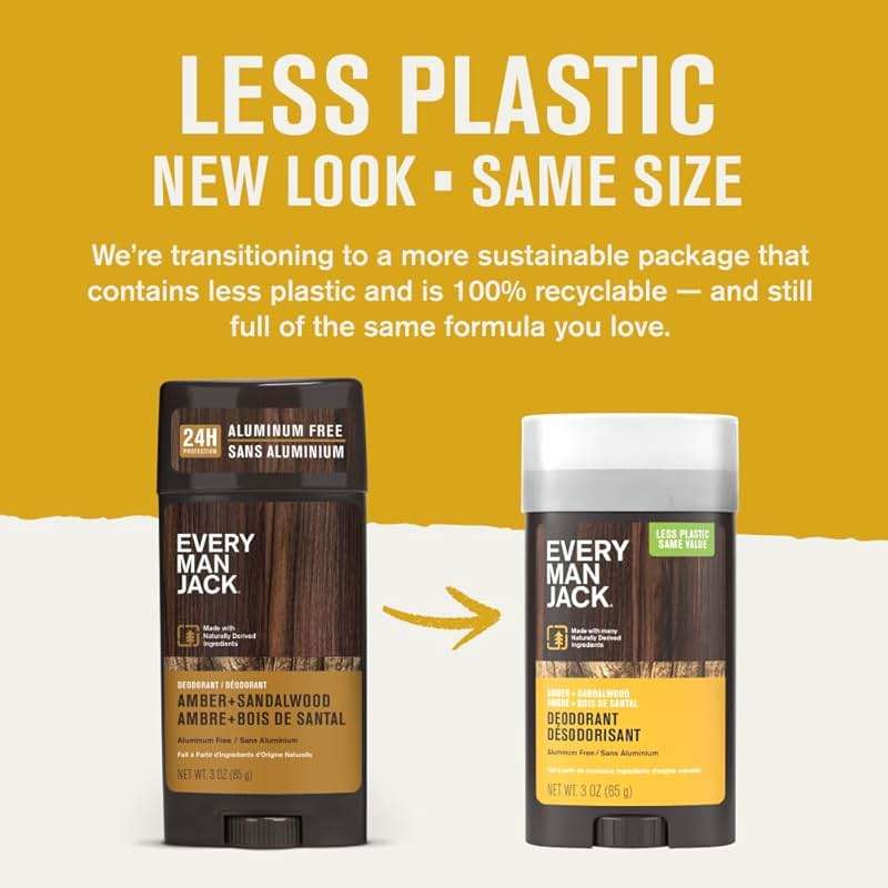 Every Man Jack Amber + Sandalwood Men’s Deodorant - Stay Fresh with Aluminum Free Deodorant For all Skin Types - Odor Crushing, Long Lasting, with Naturally Derived Ingredients - 3 oz - 2 Pack - Image 2
