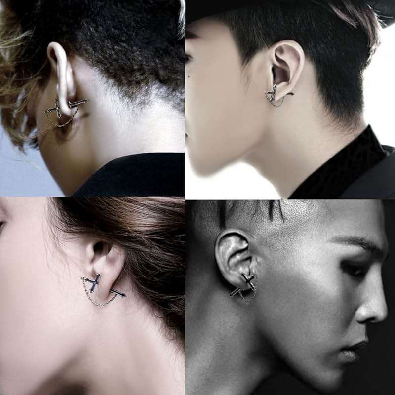 16 Pairs Stainless Steel Punk Y2K Black Dangle Earrings for Men, Axe Skull Screw Cone etc Huggie Hoop Long Chain Piercing Hoop Earrings Set for Unisex Earrings for Women - Image 2