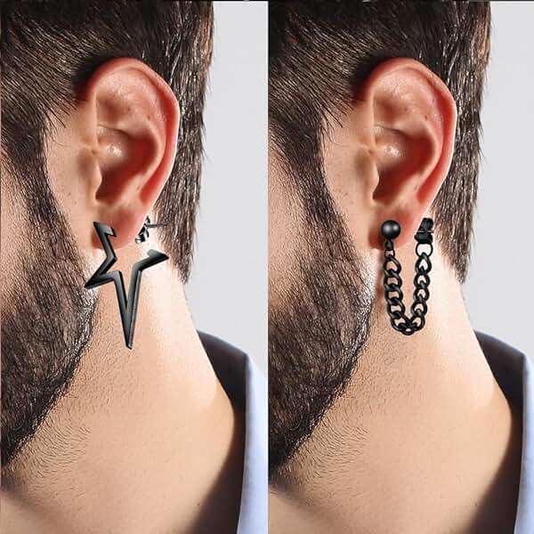 16 Pairs Stainless Steel Punk Y2K Black Dangle Earrings for Men, Axe Skull Screw Cone etc Huggie Hoop Long Chain Piercing Hoop Earrings Set for Unisex Earrings for Women - Image 6