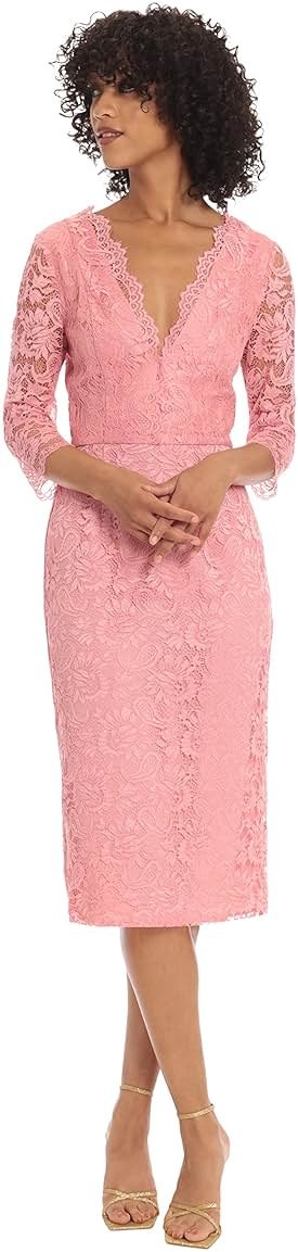 Maggy London Women's Maggy London Women's Dresses V-Neck Knee Length Lace Dress with Lace Edge Details - Product Image