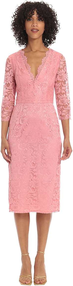 Maggy London Women's Maggy London Women's Dresses V-Neck Knee Length Lace Dress with Lace Edge Details - Image 2