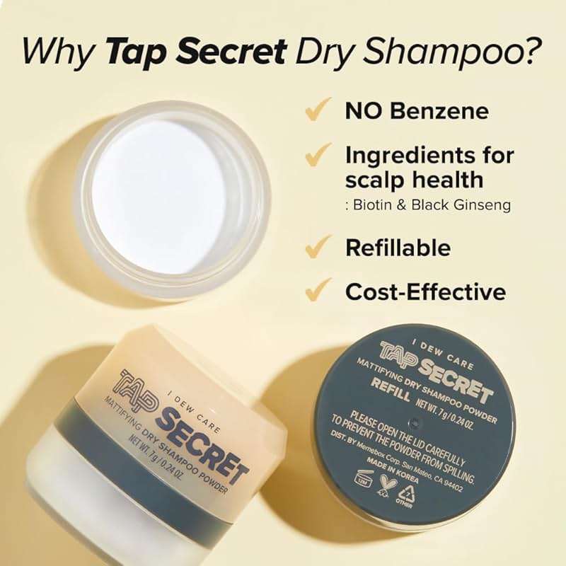 I DEW CARE Tap Secret Dry Shampoo Powder with Biotin - Tap Secret Original | Strengthening & Volumizing, Refillable, Travel size, Non-aerosol, Brunette, Korean Ginseng, Stocking Stuffers, 0.24 Oz - Image 7