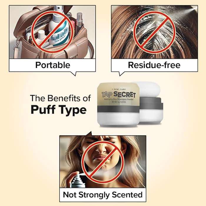 I DEW CARE Tap Secret Dry Shampoo Powder with Biotin - Tap Secret Original | Strengthening & Volumizing, Refillable, Travel size, Non-aerosol, Brunette, Korean Ginseng, Stocking Stuffers, 0.24 Oz - Image 8