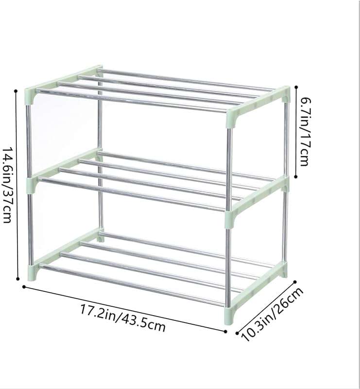 Jucaifu Stackable Small Shoe Rack, Entryway, Hallway and Closet Space Saving Storage and Organization (3-Tier, Green) - Image 3