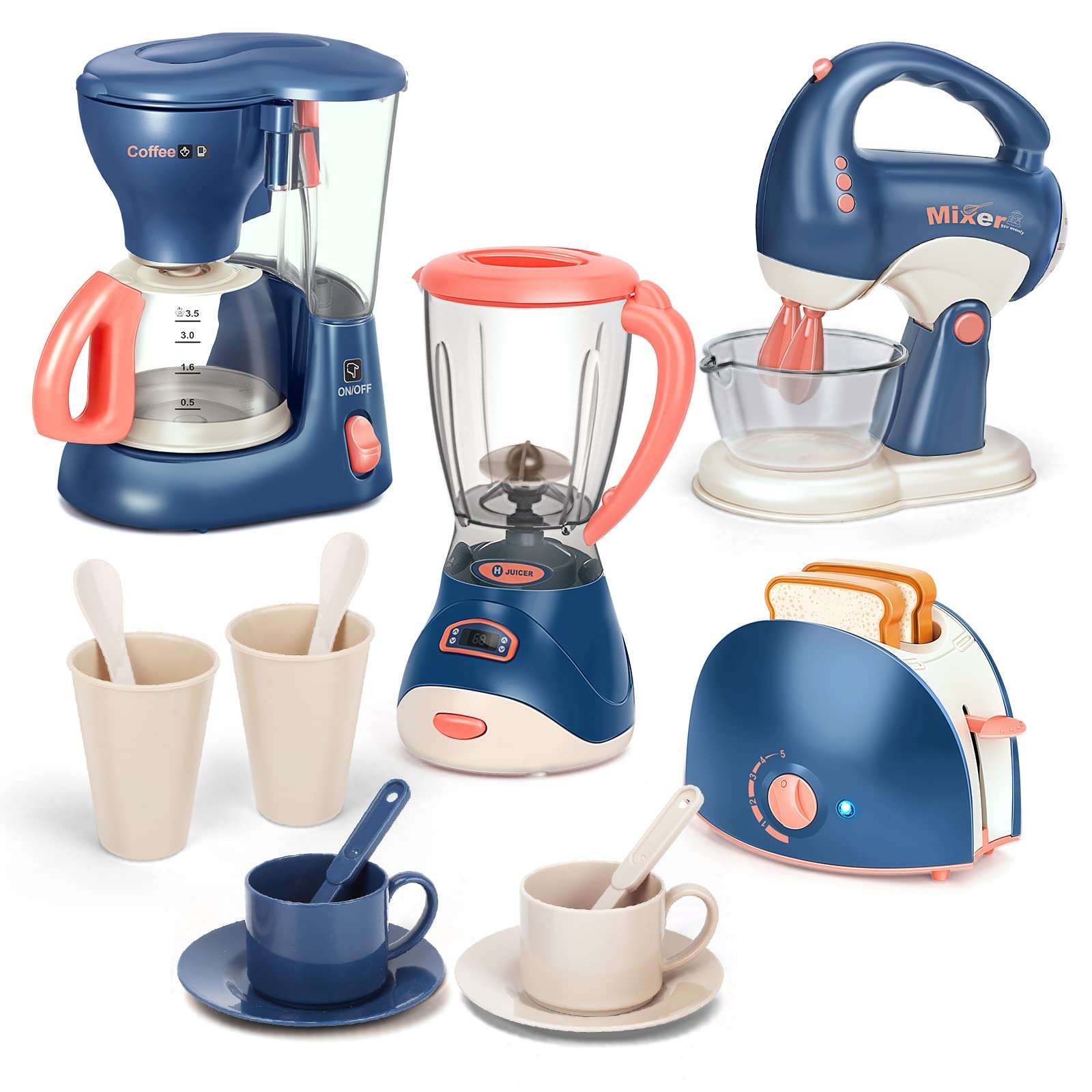 Yalujumb Play Kitchen Accessories, Kitchen Appliances Toy with Coffee Maker,Blender, Mixer ,Toaster with Realistic Lights&Sounds,Kitchen Toys for Kids Ages 4-8 - Image 1