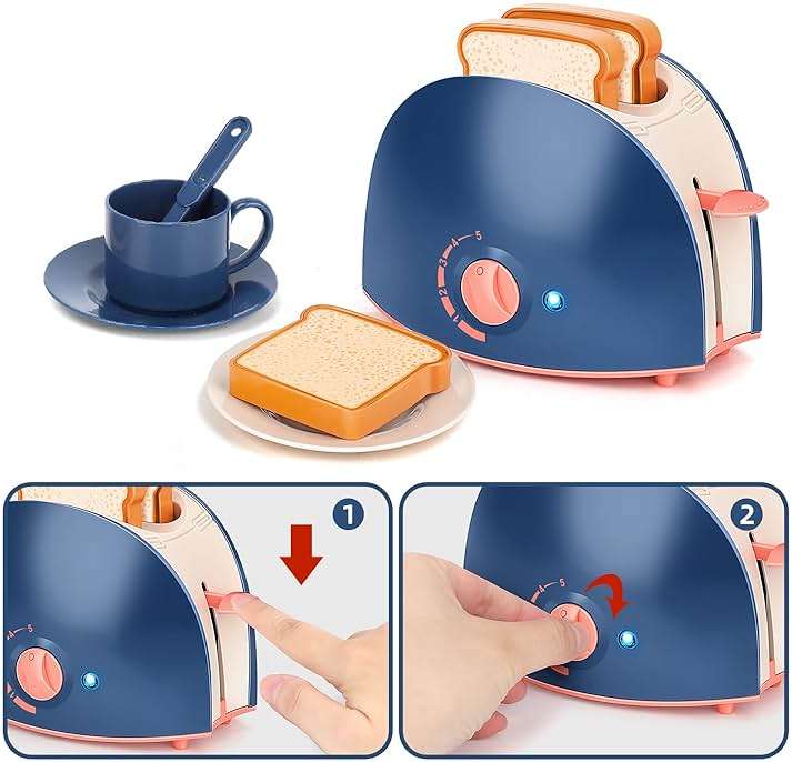 Yalujumb Play Kitchen Accessories, Kitchen Appliances Toy with Coffee Maker,Blender, Mixer ,Toaster with Realistic Lights&Sounds,Kitchen Toys for Kids Ages 4-8 - Image 7