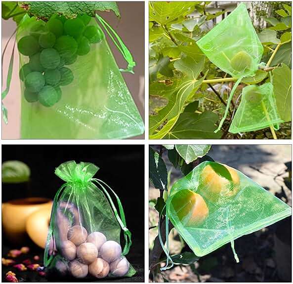 6x8 Inch 100 Pieces Green Fruit Protection Bags- Fruit Netting Bags with Drawstring,Garden Fruit Cover Mesh Bag to Protect Plants from Pest Birds Squirrels - Image 6