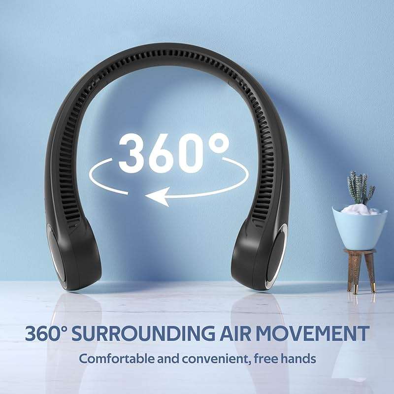 Portable Neck Fan, Hands Free Bladeless, 360° Cooling Personal Fan,Wearable Quiet Fan for Outdoor Indoor, Birthday Gifts for Men Women Mom Dad, 4000mAh Battery USB Rechargeable, 3-Speeds( Black) - Image 2