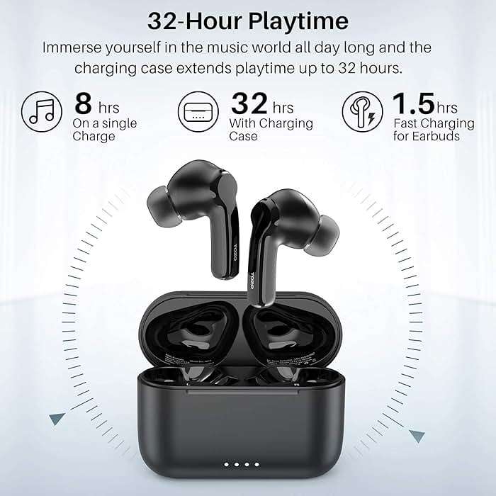 TOZO Hybrid Active Noise Cancelling Wireless Earbuds, in-Ear Detection Headphones, IPX6 Waterproof Bluetooth 5.2 Stereo Earphones, Immersive Sound Premium Deep Bass Headset, Black (Renewed) - Image 7