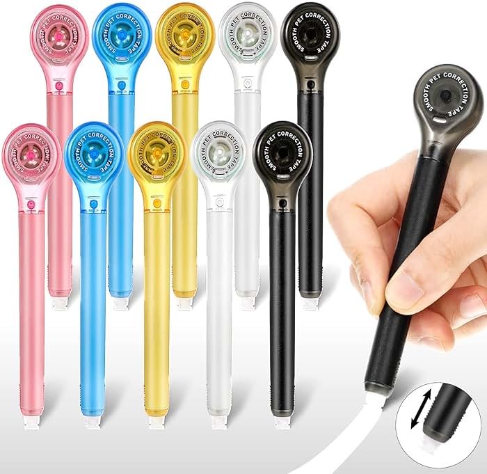 Gersoniel 10 Pack Correction Tape Pen Correctional Ink Tape Push Pull Protective, Easy to Use Applicator for School Office Supplies, 0.2 x 236 Inch (Bright Color) - Product Image