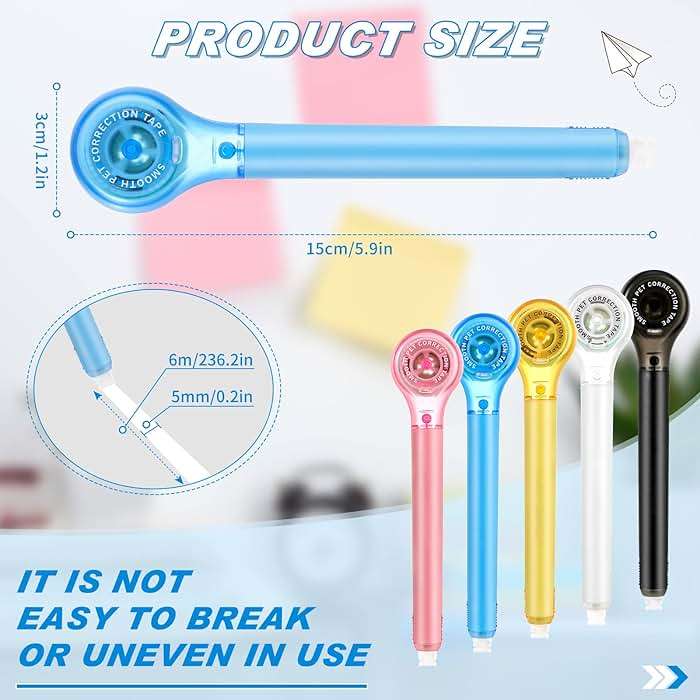 Gersoniel 10 Pack Correction Tape Pen Correctional Ink Tape Push Pull Protective, Easy to Use Applicator for School Office Supplies, 0.2 x 236 Inch (Bright Color) - Image 2