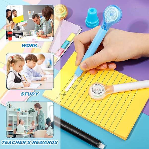 Gersoniel 10 Pack Correction Tape Pen Correctional Ink Tape Push Pull Protective, Easy to Use Applicator for School Office Supplies, 0.2 x 236 Inch (Bright Color) - Image 3