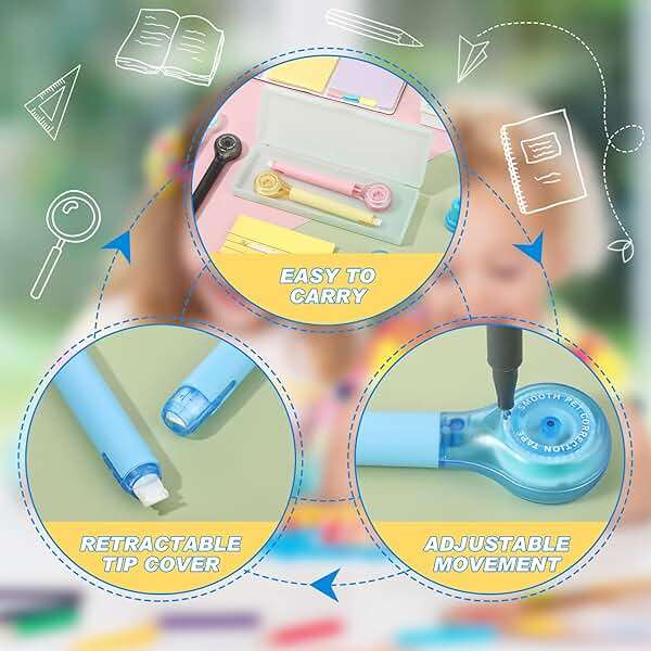 Gersoniel 10 Pack Correction Tape Pen Correctional Ink Tape Push Pull Protective, Easy to Use Applicator for School Office Supplies, 0.2 x 236 Inch (Bright Color) - Image 4