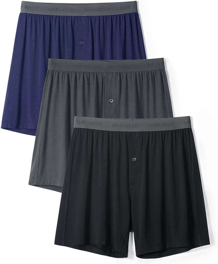 DAVID ARCHY Men's Bamboo Rayon Boxers Breathable Cooling Mens Boxer Shorts with Button Fly Relaxed Fit Underwear 3/4/5 Pack - Image 1