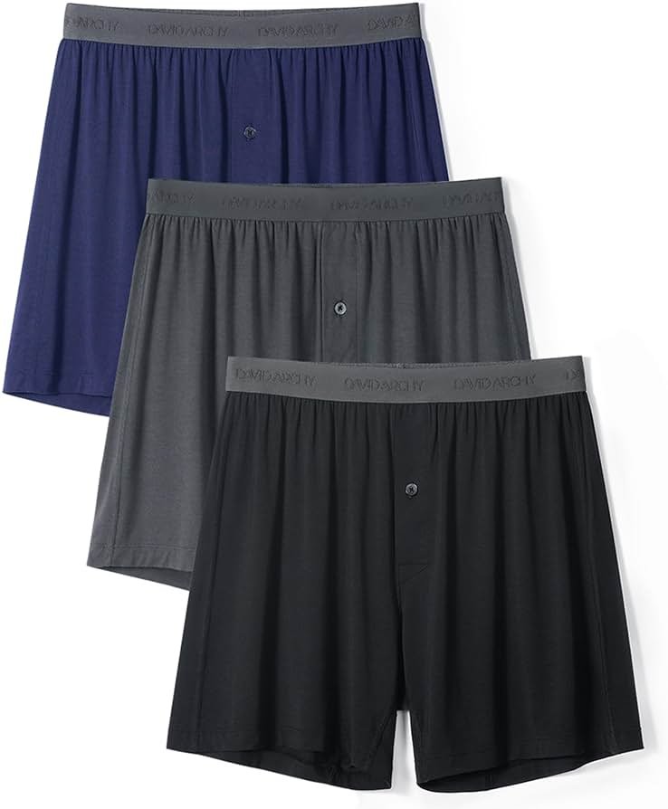 DAVID ARCHY Men's Bamboo Rayon Boxers Breathable Cooling Mens Boxer Shorts with Button Fly Relaxed Fit Underwear 3/4/5 Pack - Product Image