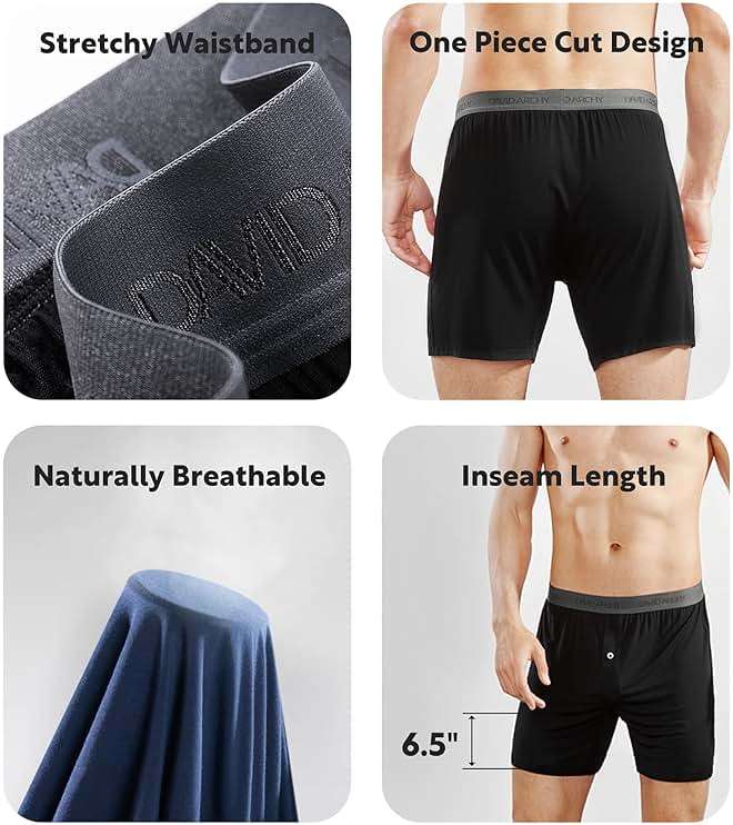 DAVID ARCHY Men's Bamboo Rayon Boxers Breathable Cooling Mens Boxer Shorts with Button Fly Relaxed Fit Underwear 3/4/5 Pack - Image 4
