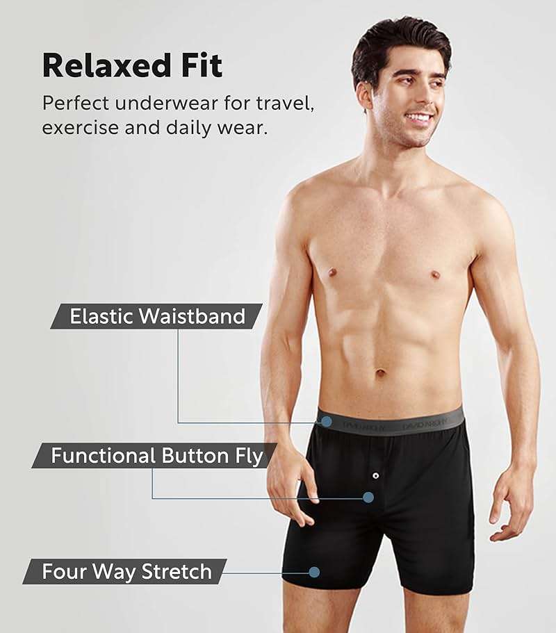DAVID ARCHY Men's Bamboo Rayon Boxers Breathable Cooling Mens Boxer Shorts with Button Fly Relaxed Fit Underwear 3/4/5 Pack - Image 5