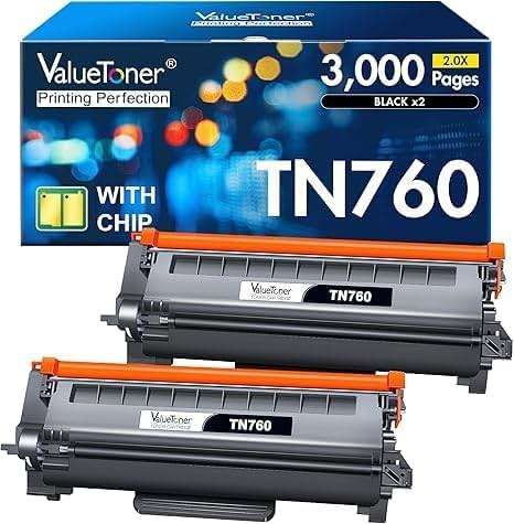 TN760 Toner for Brother Printer Compatible for Brother TN760 TN730 Toner TN-730/TN-760 use with HL-L2350DW HL-L2395DW HL-L2390DW HL-L2370DW MFC-L2690DW L2750DW L2710DW L2550DW Printer (2 Black) - Image 1