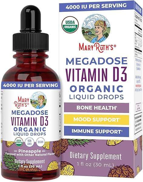 MARYRUTH'S Vitamin D3 Liquid Drops | Megadose 4000 IU | USDA Organic Liquid Vitamin D Spray for Adults & Kids | Immune Support & Bone Health | Vegan | Gluten Free | Non-GMO | 30 Servings - Image 1