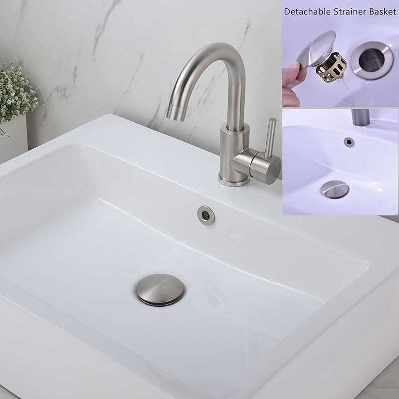 Rockgoya Bathroom Sink Drain,Drain Stopper Bathroom Sink with Overflow,Pop Up Drain Assembly with Detachable Strainer Basket,Built-in Anti-Clogging Strainer,Stainless Steel Brushed Nickel - Image 6