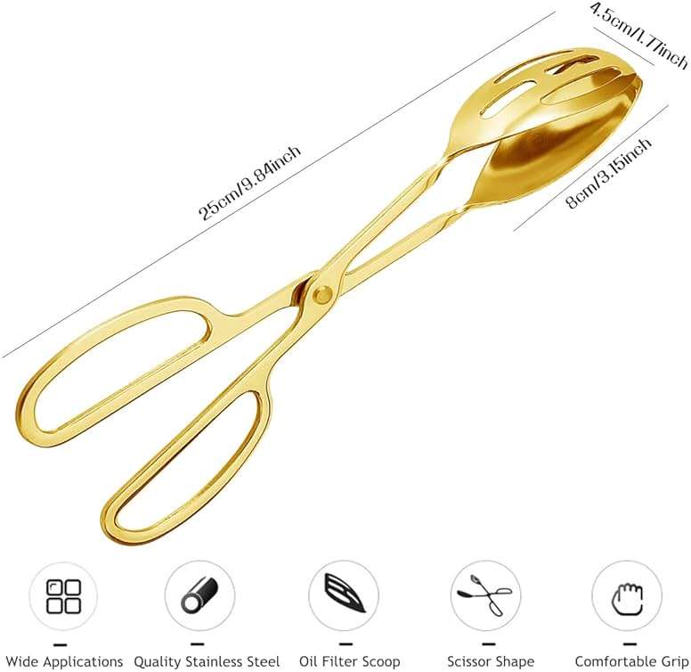 IAXSEE 2 Pieces Buffet Salad Tongs for Kitchen Serving and Cooking, Stainless Steel Food Scissor Tongs, Catering Utensil for Bread Cake Bake Steak Barbecue (Gold) - Image 2