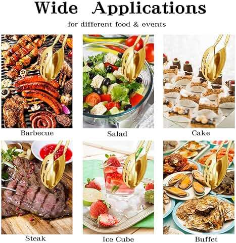 IAXSEE 2 Pieces Buffet Salad Tongs for Kitchen Serving and Cooking, Stainless Steel Food Scissor Tongs, Catering Utensil for Bread Cake Bake Steak Barbecue (Gold) - Image 5