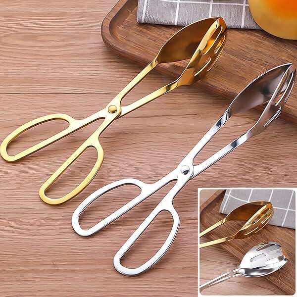 IAXSEE 2 Pieces Buffet Salad Tongs for Kitchen Serving and Cooking, Stainless Steel Food Scissor Tongs, Catering Utensil for Bread Cake Bake Steak Barbecue (Gold) - Image 6