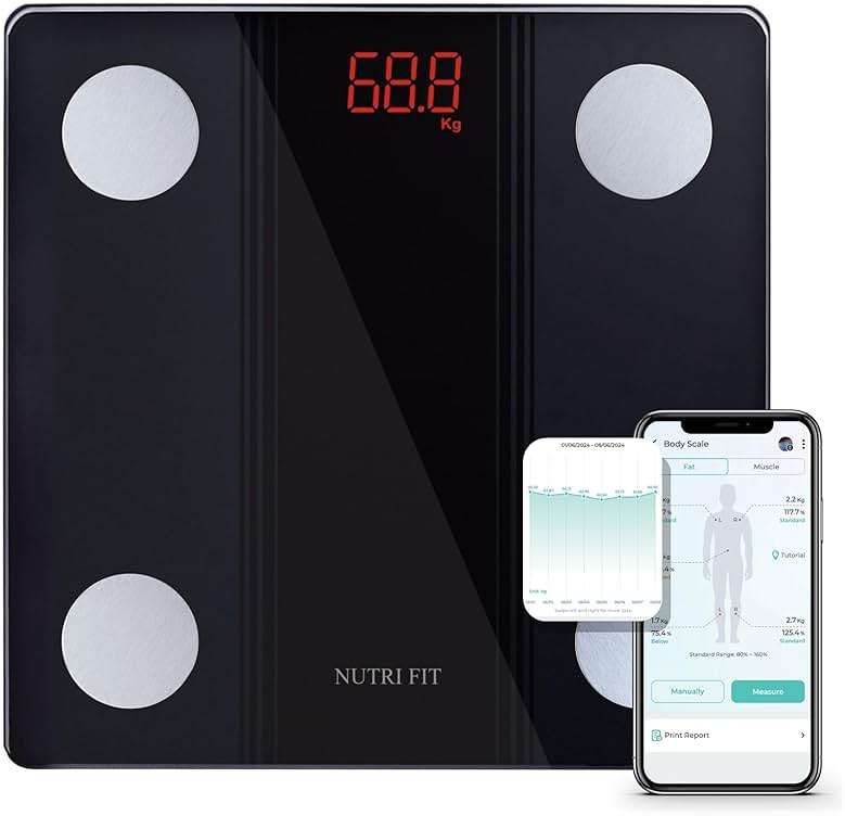 NUTRI FIT Bathroom Scale Smart Digital Bluetooth Scales for Body Weight, Body Fat, BMI Body Composition Analyzer Weighing Scale with High Precision Measurements Sync APP Heavy Duty 330lbs - Image 1