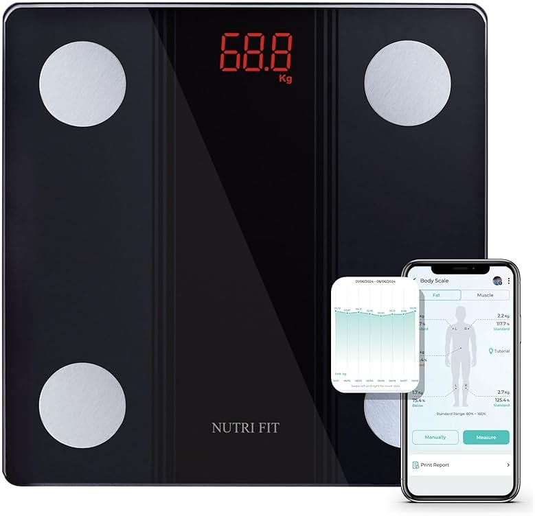 NUTRI FIT Bathroom Scale Smart Digital Bluetooth Scales for Body Weight, Body Fat, BMI Body Composition Analyzer Weighing Scale with High Precision Measurements Sync APP Heavy Duty 330lbs - Product Image