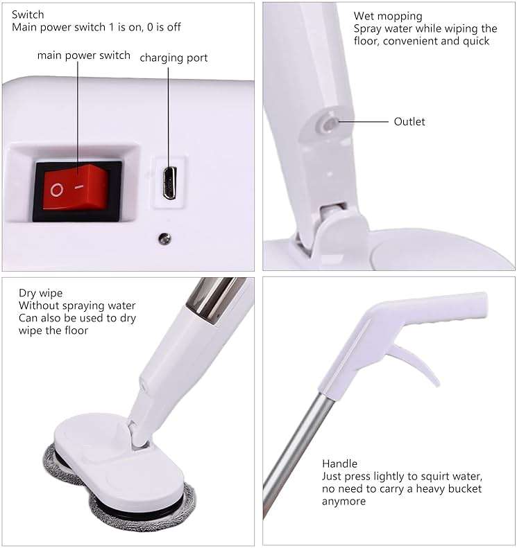 Cordless Electric Mop, Spin Mop Polisher with Water Tank Replaceable Cloth, Dry and Wet Up to 60 Mins Convenient Detachable Handheld Unit 2000mAh Steam Cleaner Designed for Hard Floors - Image 3