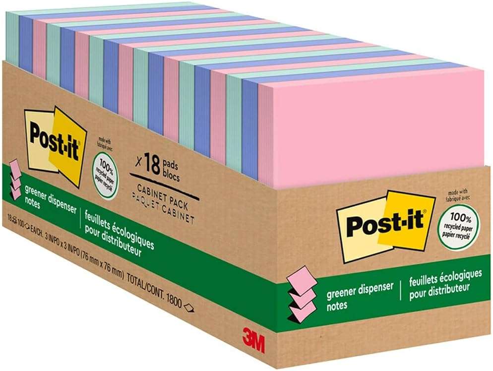 Post-it Greener Pop Up Notes, 3 in x 3 in, 18 Pads, 100 Sheets/Pad, Clean Removal, Back to School Supplies for Students, - Image 1