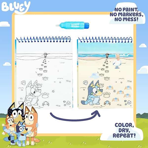 Horizon Group USA Bluey Aqua Art - Reusable Water Reveal Activity Pages With Water Pen for No-Mess Drawing and Coloring - Image 2