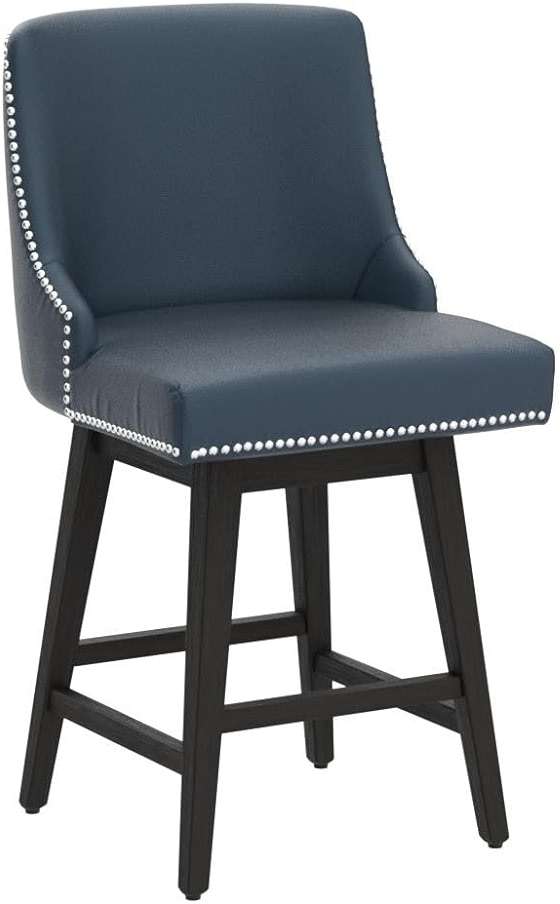 CHITA Counter Height Swivel Bar Stools Set of 2, FSC Certified Upholstered Counter Stools, Modern Swivel Barstools with Wood Legs for Kitchen Island, 26" Seat Height, Faux Leather in Blue - Image 6