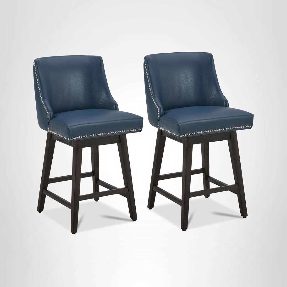 CHITA Counter Height Swivel Bar Stools Set of 2, FSC Certified Upholstered Counter Stools, Modern Swivel Barstools with Wood Legs for Kitchen Island, 26" Seat Height, Faux Leather in Blue - Image 8