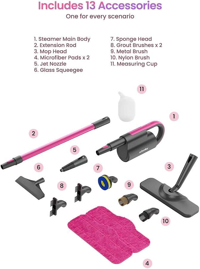 Schenley Steam Mop Cleaner with Detachable Handheld Steamer for Cleaning Hardwood, Laminate Floor, Tiles and Grout, with 14-in-1 Multi-purpose Accessories and Washable Microfiber Pads - Image 7