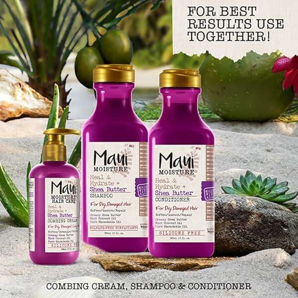 Maui Moisture Heal & Hydrate + Shea Butter Shampoo & Conditioner Bundle, Hair Care Set with Shea Butter & Aloe Vera for Dry, Damaged Waves & Curls, Silicone-Free, Two Pack, 2 x 13 fl. oz - Image 11